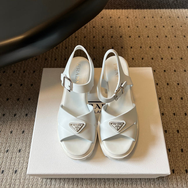 PRADA 26S BLOCK HEEL SANDALS 85MM IN WHITE EVA FOAM