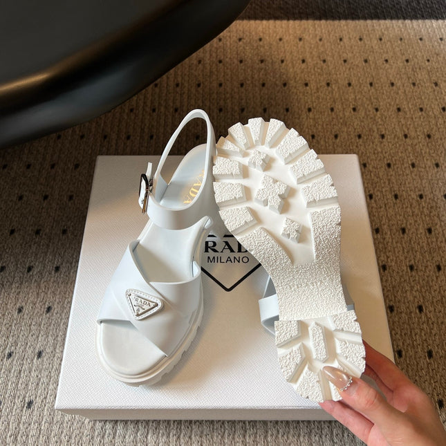 PRADA 26S BLOCK HEEL SANDALS 85MM IN WHITE EVA FOAM