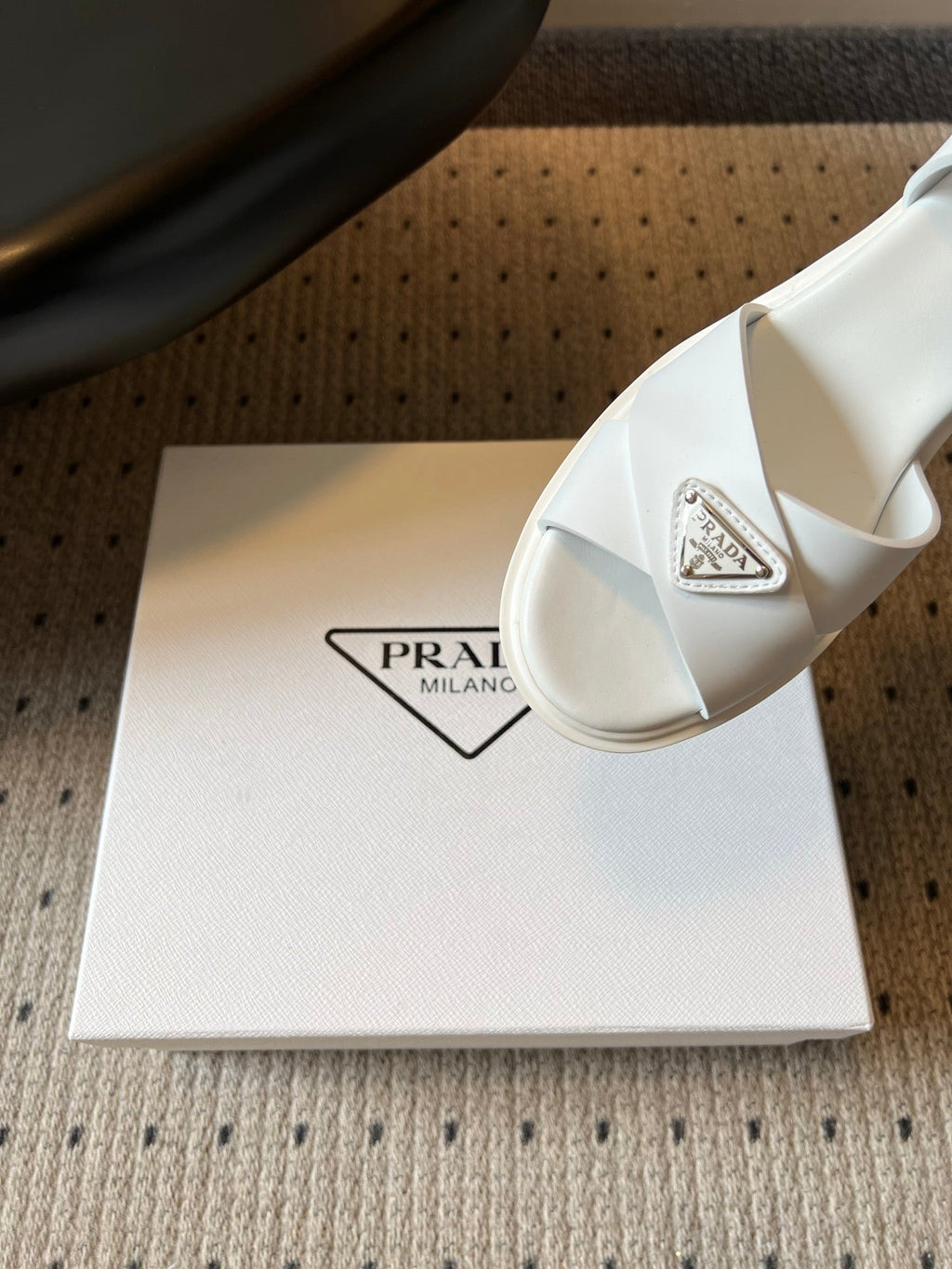 PRADA 26S BLOCK HEEL SANDALS 85MM IN WHITE EVA FOAM
