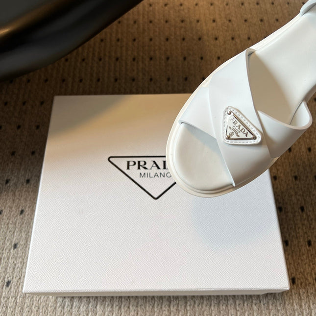 PRADA 26S BLOCK HEEL SANDALS 85MM IN WHITE EVA FOAM
