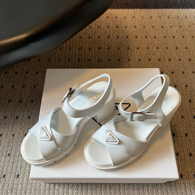 PRADA 26S BLOCK HEEL SANDALS 85MM IN WHITE EVA FOAM
