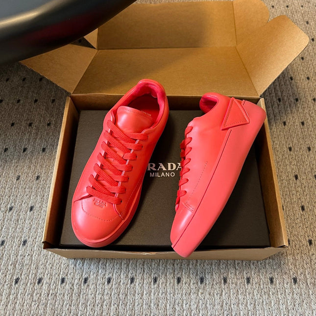 PRADA 26S LACE UP SNEAKERS 40MM IN RED CALFSKIN