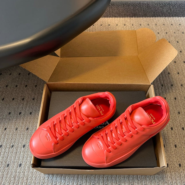 PRADA 26S LACE UP SNEAKERS 40MM IN RED CALFSKIN
