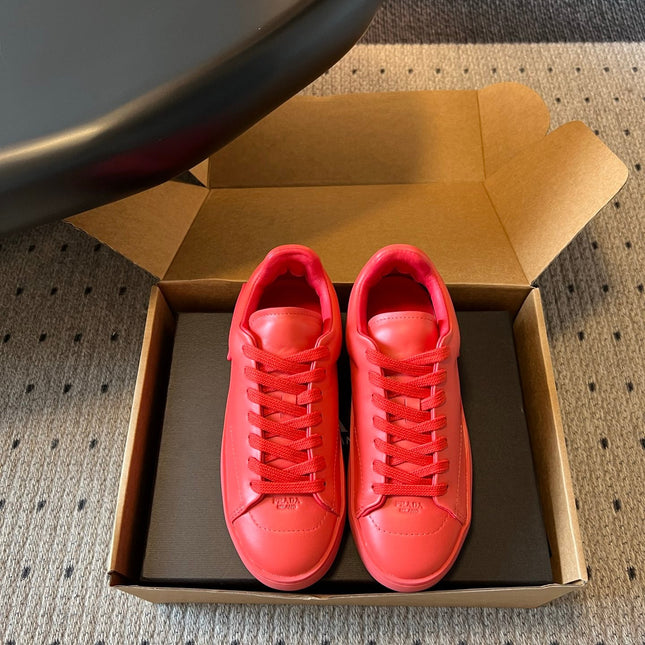 PRADA 26S LACE UP SNEAKERS 40MM IN RED CALFSKIN