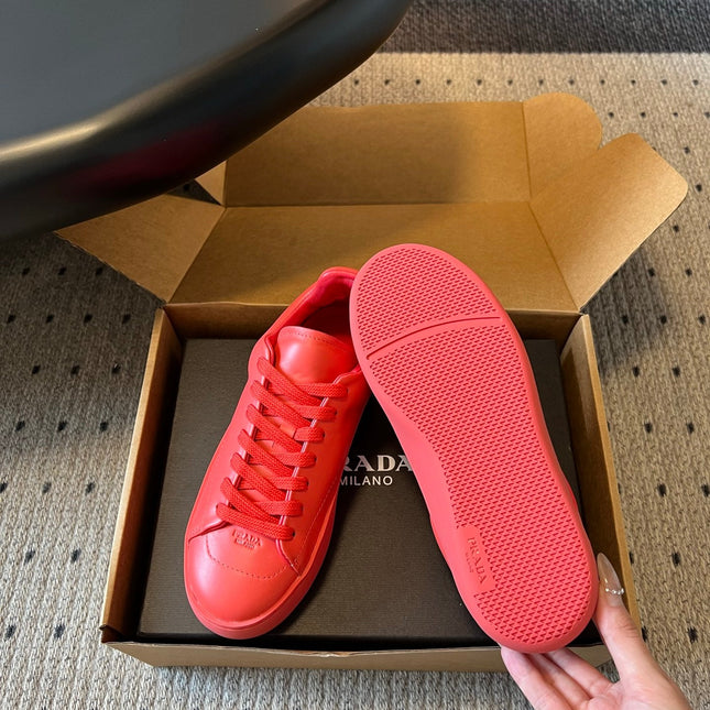 PRADA 26S LACE UP SNEAKERS 40MM IN RED CALFSKIN