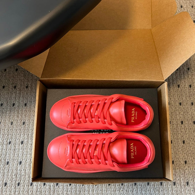 PRADA 26S LACE UP SNEAKERS 40MM IN RED CALFSKIN