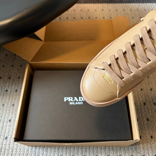 PRADA 26S LACE UP SNEAKERS 40MM IN BEIGE CALFSKIN