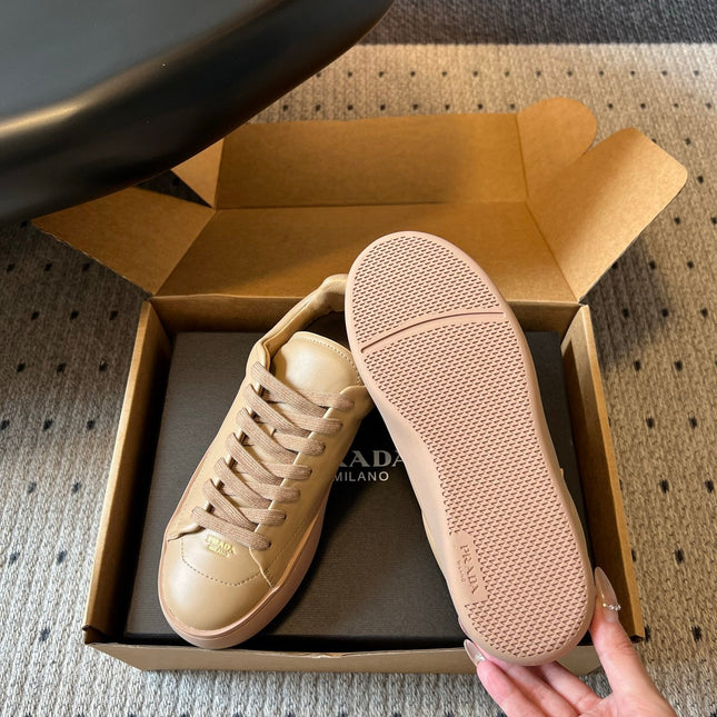 PRADA 26S LACE UP SNEAKERS 40MM IN BEIGE CALFSKIN
