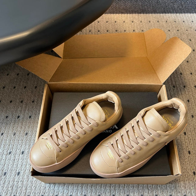PRADA 26S LACE UP SNEAKERS 40MM IN BEIGE CALFSKIN
