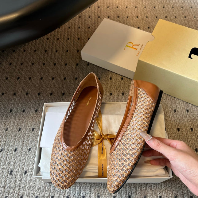 THE ROW 26S BALLET FLATS IN BROWN MESH