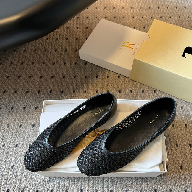 THE ROW 26S BALLET FLATS IN BLACK MESH