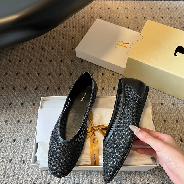 THE ROW 26S BALLET FLATS IN BLACK MESH