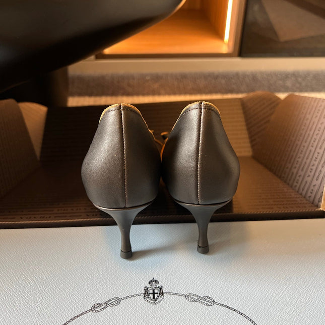 PRADA 26S POINTED TOE BOW FRINGE PUMPS 50MM IN BLACK CALFSKIN