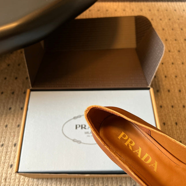 PRADA 26S POINTED TOE BOW FRINGE PUMPS 50MM IN CARAMEL BROWN CALFSKIN