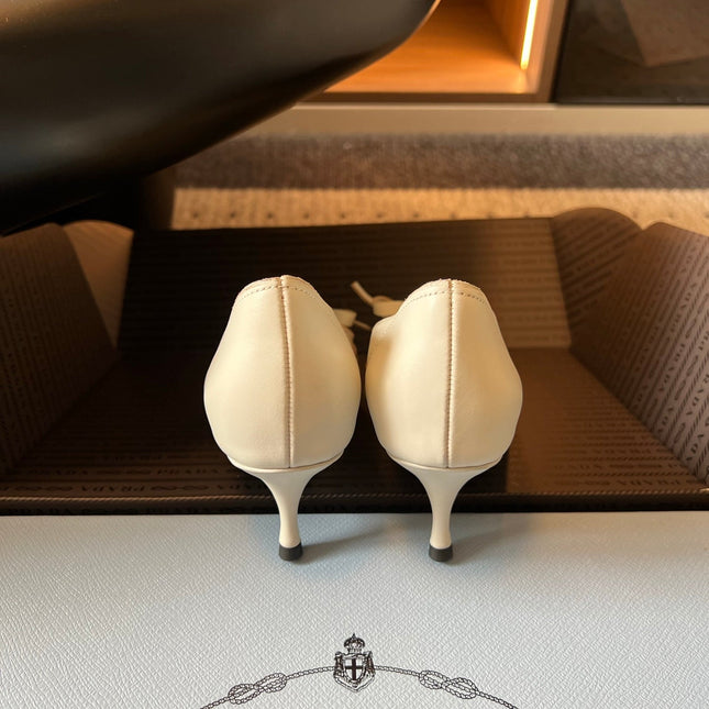 PRADA 26S POINTED TOE BOW FRINGE PUMPS 50MM IN IVORY WHITE CALFSKIN