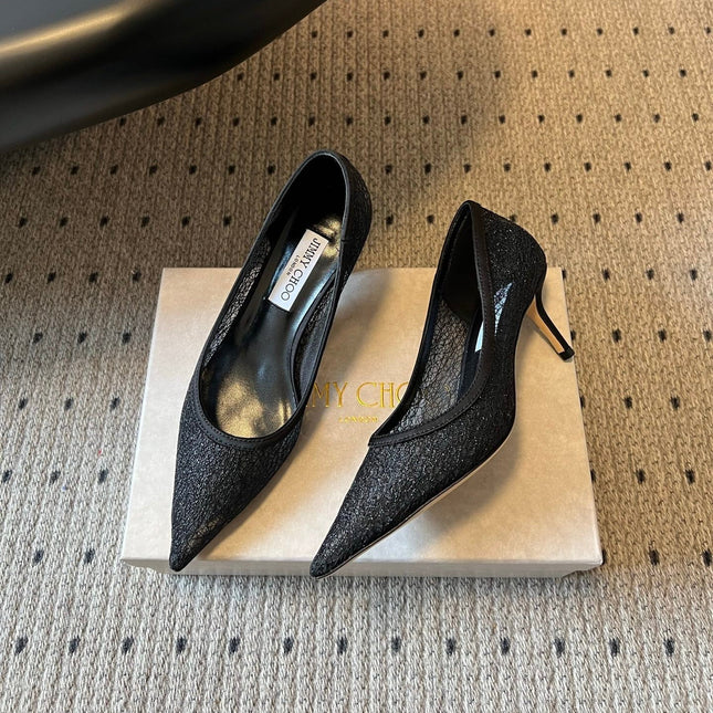 JIMMY CHOO 26S HIGH HEELS 60 MM IN BLACK MESH