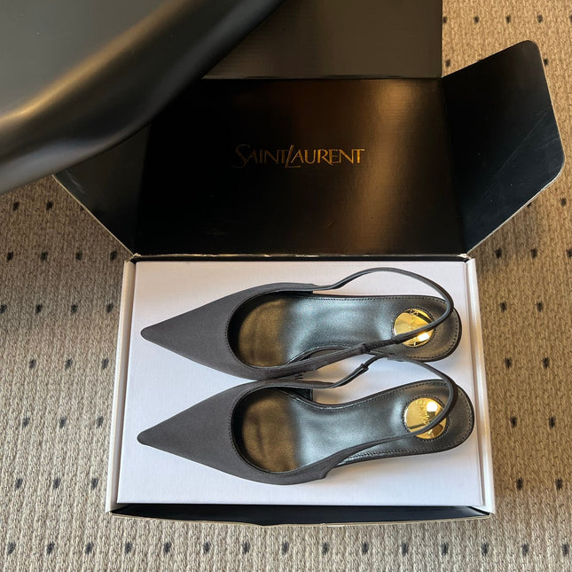YSL 26S HEELED SLINGBACKS 60 MM IN BLACK SATIN