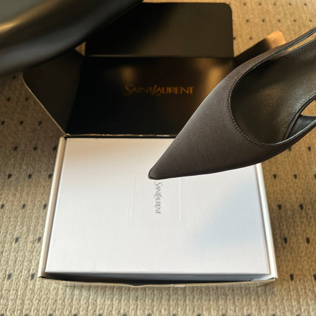 YSL 26S HEELED SLINGBACKS 60 MM IN BLACK SATIN