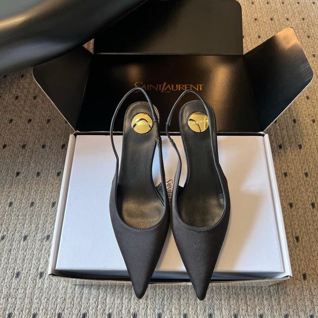 YSL 26S HEELED SLINGBACKS 60 MM IN BLACK SATIN