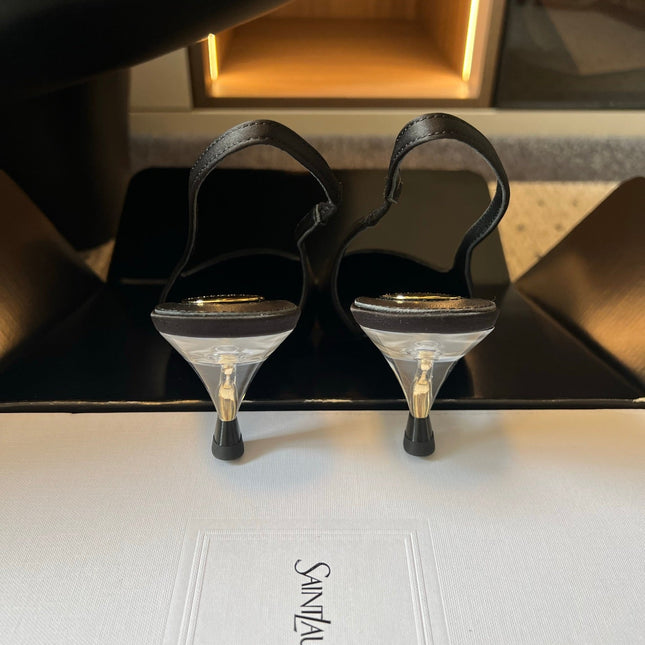 YSL 26S HEELED SLINGBACKS 60 MM IN BLACK SATIN