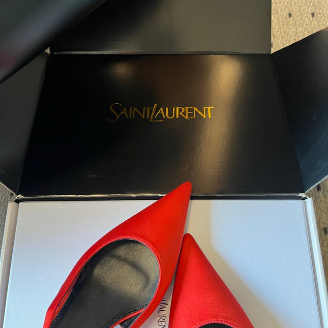 YSL 26S HEELED SLINGBACKS 60 MM IN RED SATIN