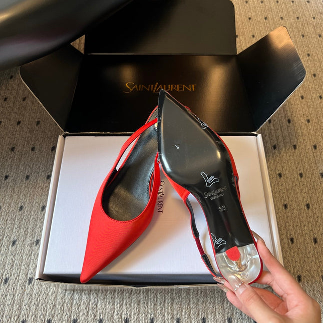 YSL 26S HEELED SLINGBACKS 60 MM IN RED SATIN