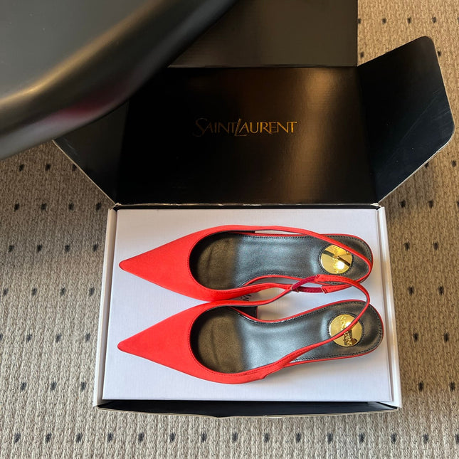YSL 26S HEELED SLINGBACKS 60 MM IN RED SATIN