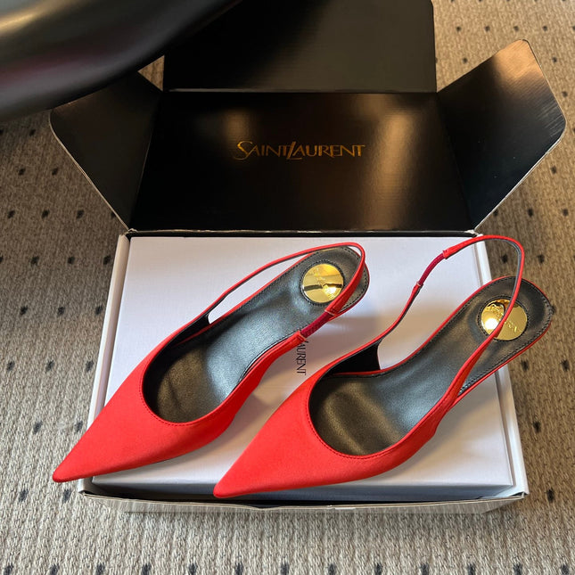 YSL 26S HEELED SLINGBACKS 60 MM IN RED SATIN