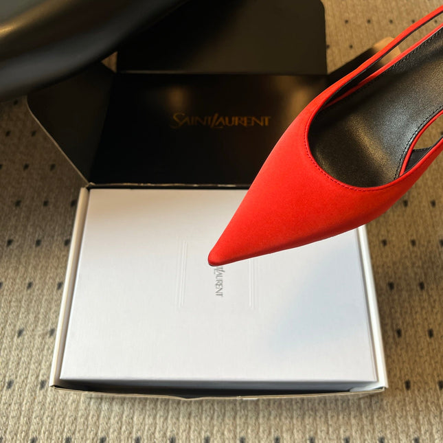 YSL 26S HEELED SLINGBACKS 60 MM IN RED SATIN
