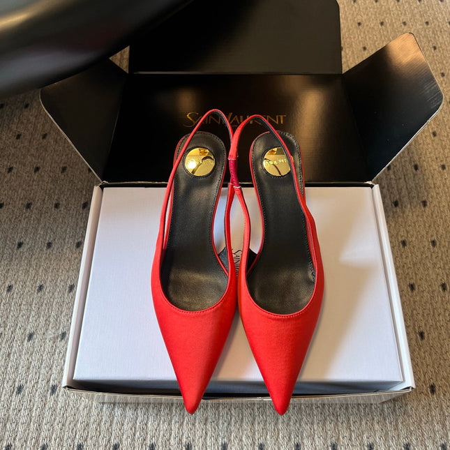 YSL 26S HEELED SLINGBACKS 60 MM IN RED SATIN