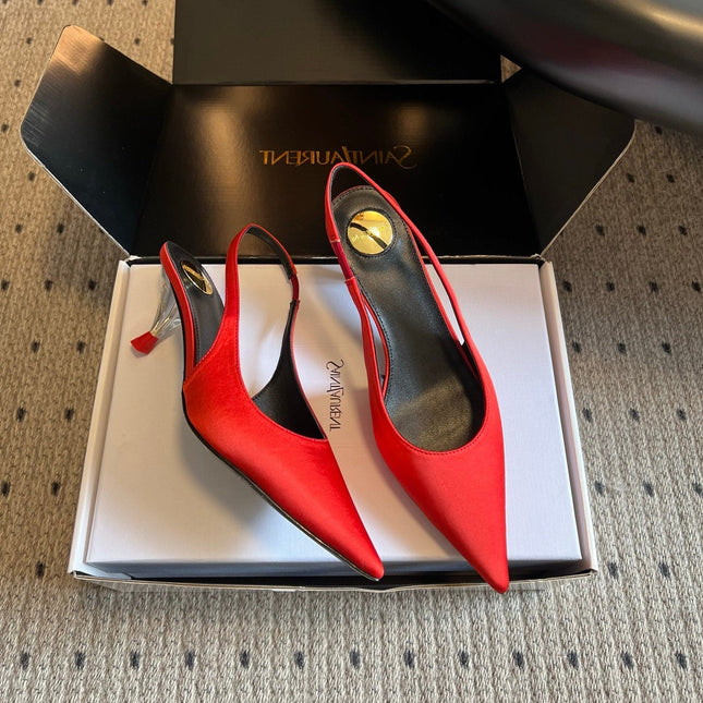 YSL 26S HEELED SLINGBACKS 60 MM IN RED SATIN