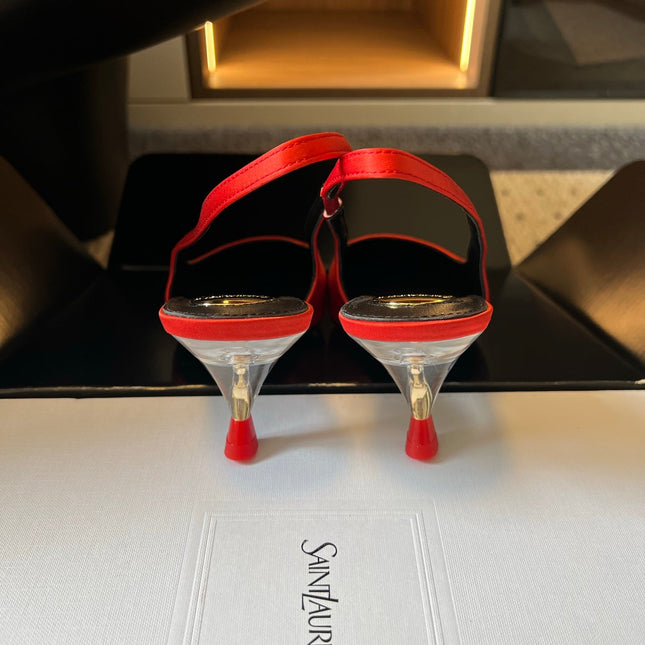 YSL 26S HEELED SLINGBACKS 60 MM IN RED SATIN