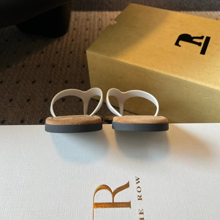 THE ROW 26S THONG SANDALS IN WHITE CALFSKIN AND SUEDE