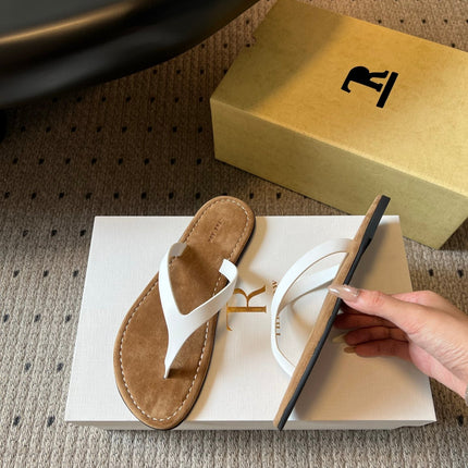 THE ROW 26S THONG SANDALS IN WHITE CALFSKIN AND SUEDE