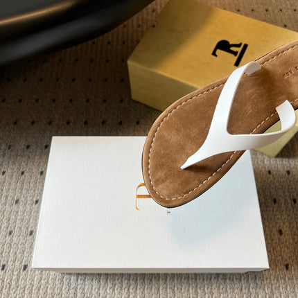 THE ROW 26S THONG SANDALS IN WHITE CALFSKIN AND SUEDE