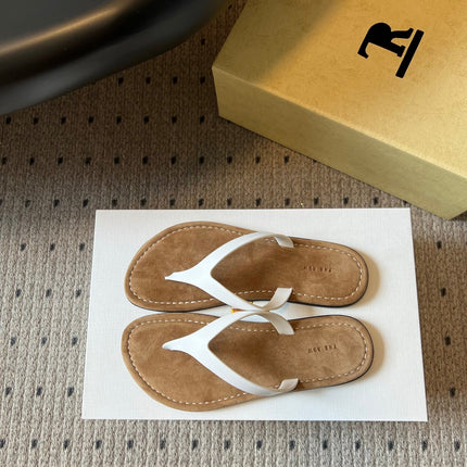 THE ROW 26S THONG SANDALS IN WHITE CALFSKIN AND SUEDE