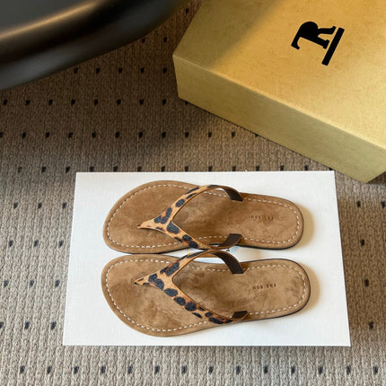 THE ROW 26S THONG SANDALS IN BROWN SPOTTED CALF HAIR AND SUEDE