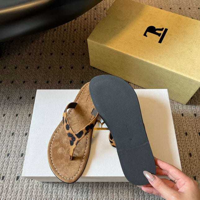 THE ROW 26S THONG SANDALS IN BROWN SPOTTED CALF HAIR AND SUEDE