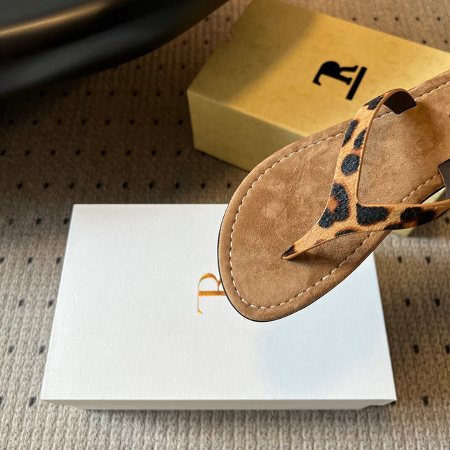 THE ROW 26S THONG SANDALS IN BROWN SPOTTED CALF HAIR AND SUEDE
