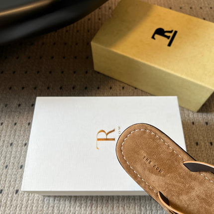 THE ROW 26S THONG SANDALS IN BROWN SPOTTED CALF HAIR AND SUEDE