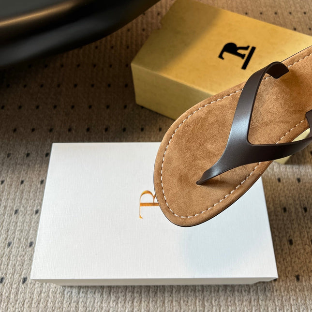 THE ROW 26S THONG SANDALS IN DARK BROWN CALFSKIN AND SUEDE