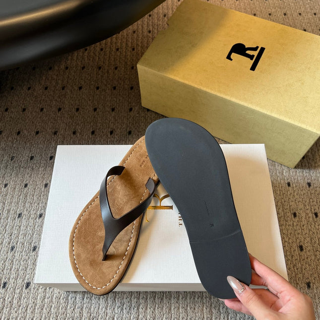 THE ROW 26S THONG SANDALS IN DARK BROWN CALFSKIN AND SUEDE