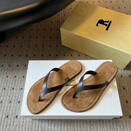 THE ROW 26S THONG SANDALS IN DARK BROWN CALFSKIN AND SUEDE