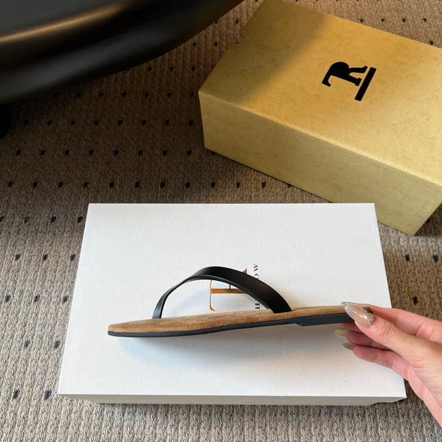 THE ROW 26S THONG SANDALS IN BLACK CALFSKIN AND SUEDE