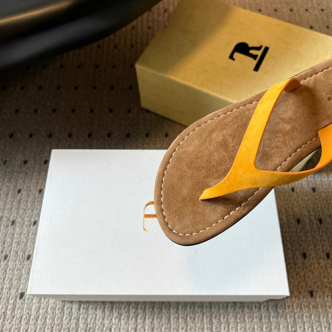 THE ROW 26S THONG SANDALS IN MUSTARD YELLOW SUEDE