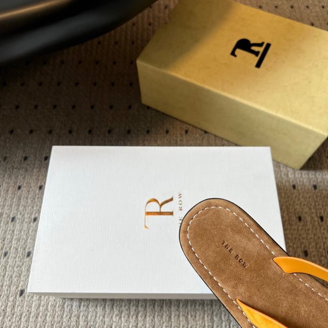 THE ROW 26S THONG SANDALS IN MUSTARD YELLOW SUEDE