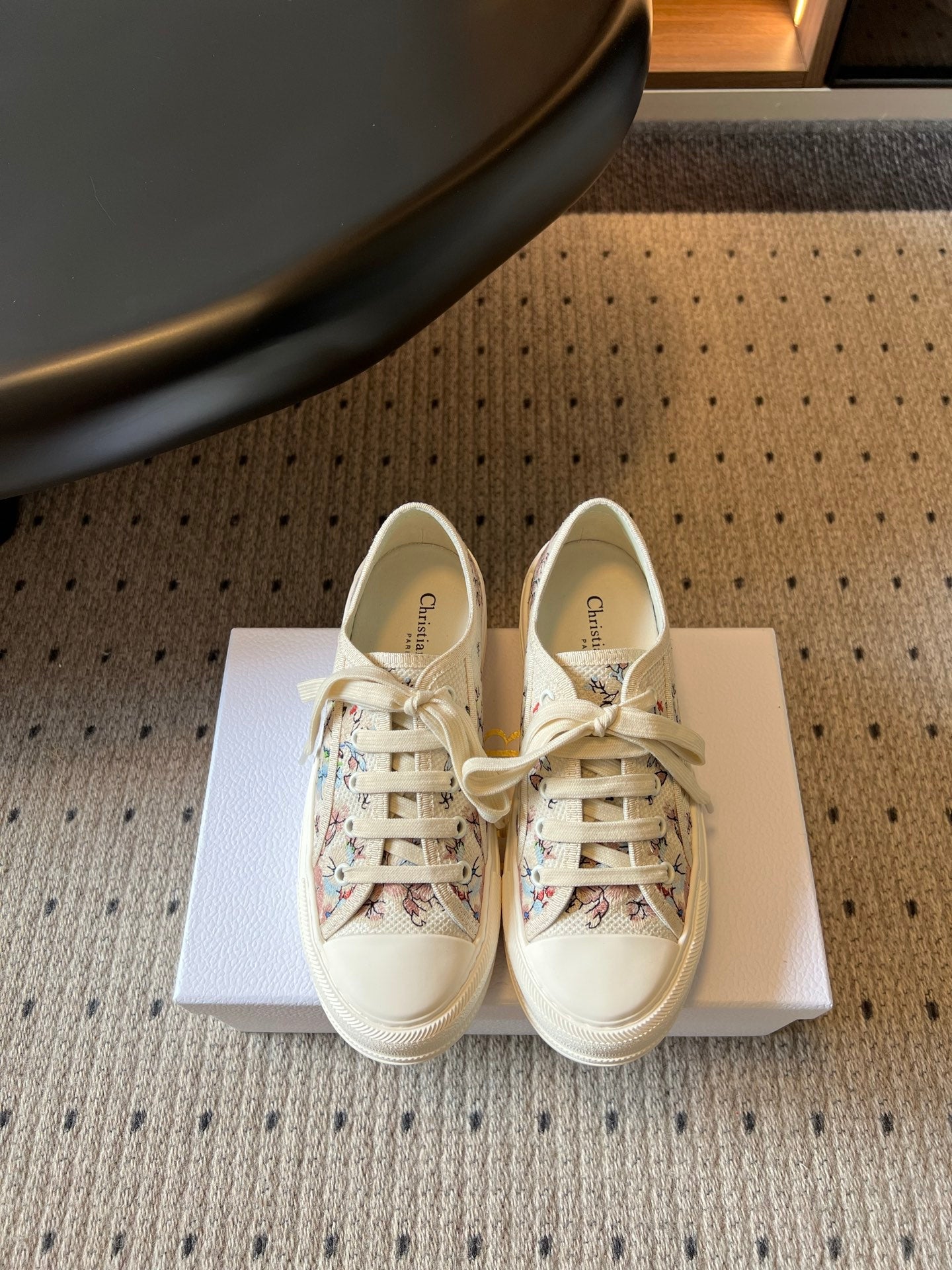 DIOR 26S LOW-TOP SNEAKER 50MM IN BEIGE EMBROIDERED CANVAS