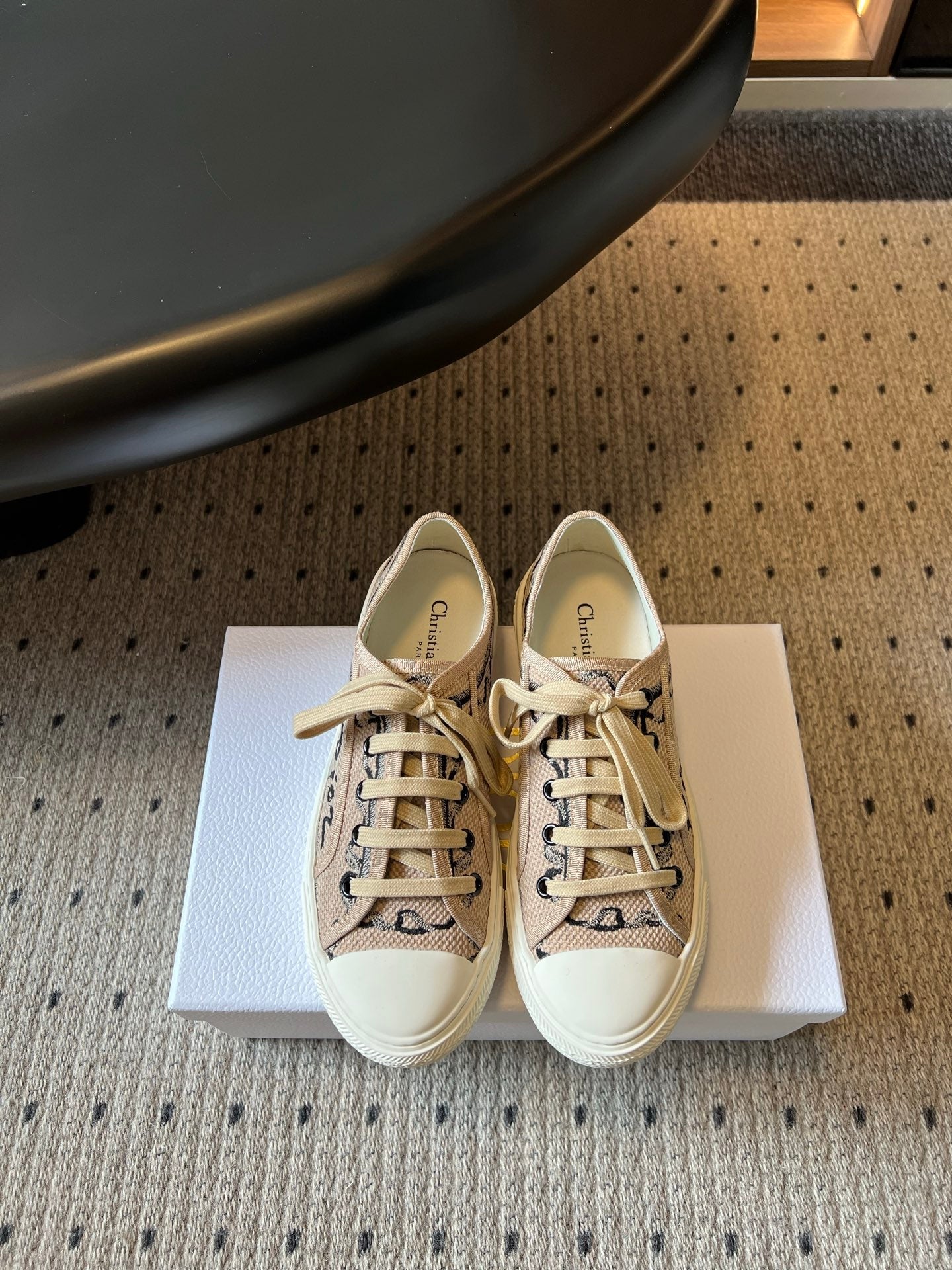 DIOR 26S LOW-TOP SNEAKER 35MM IN DARK BEIGE EMBROIDERED CANVAS