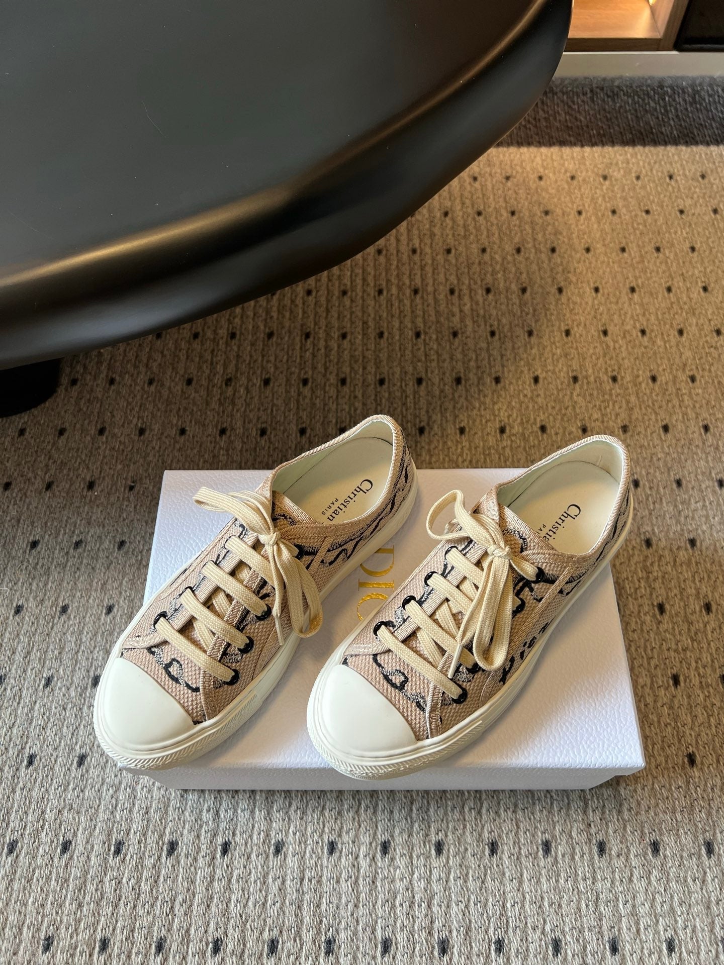DIOR 26S LOW-TOP SNEAKER 35MM IN DARK BEIGE EMBROIDERED CANVAS