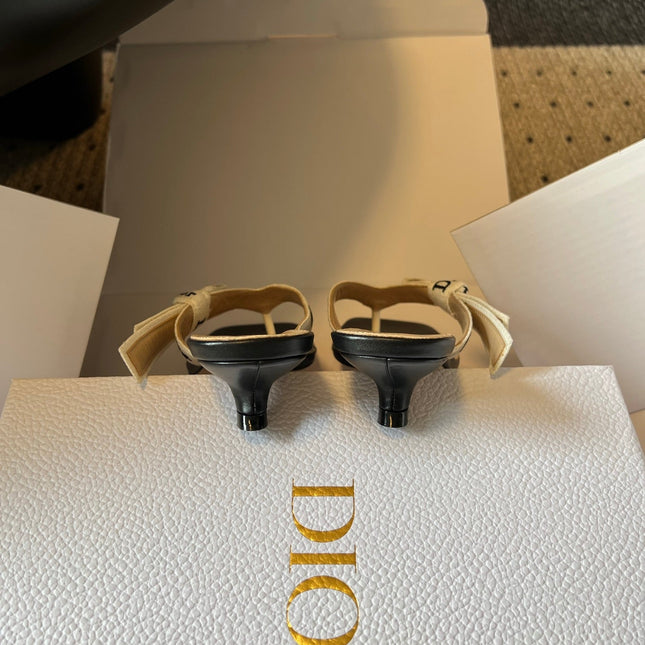 DIOR 26S HIGH-HEEL THONG SANDAL 35MM IN BEIGE EMBROIDERED CANVAS AND BLACK CALFSKIN
